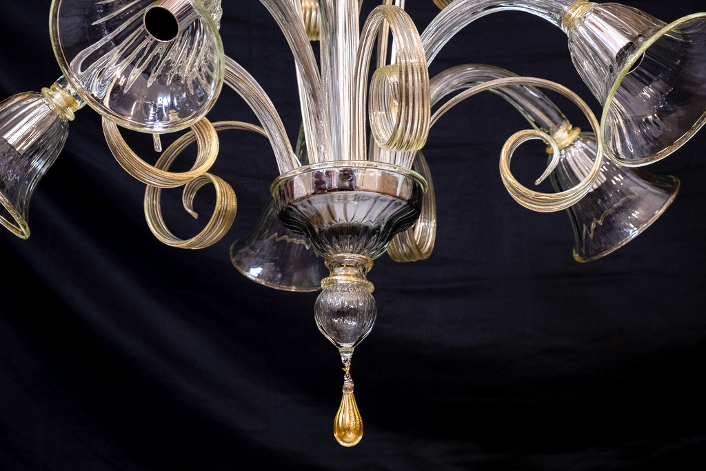 Lampadario Murano 5 luci / cristallo con oro