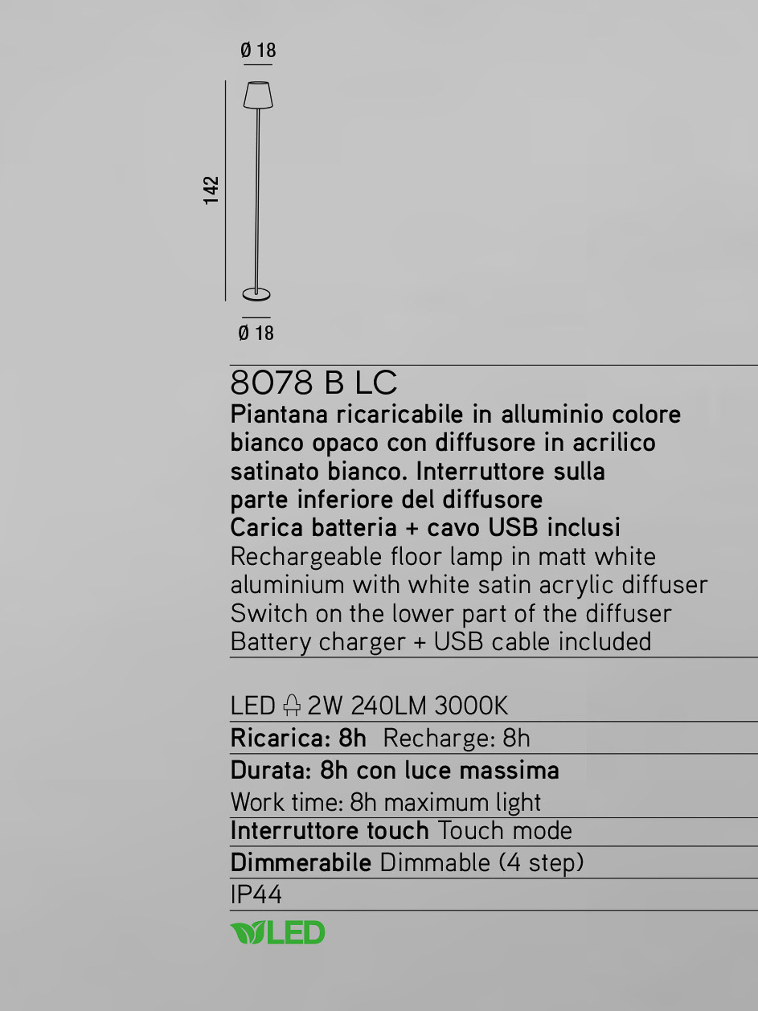 ESTIA, PIANTANA RICARICABILE BIANCA O NERA .