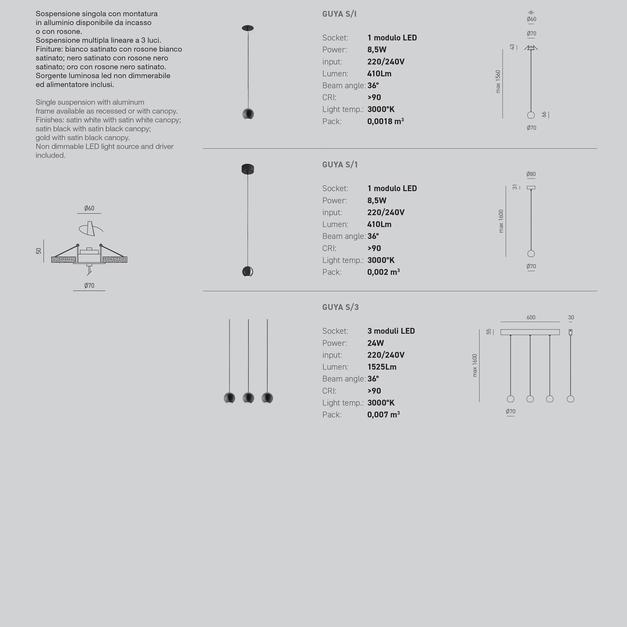 SOSPENSIONE SINGOLA O MULTIPLA LINEARE A 3 LUCI