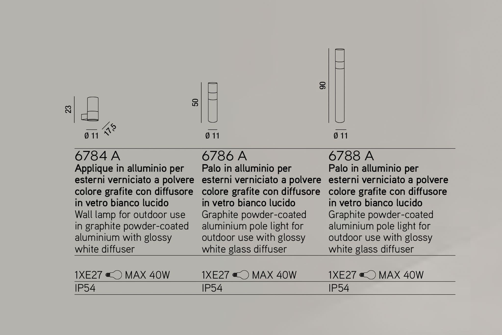 MATCH, LINEA IN ALLUMINIO PER ESTERNI COLOR GRAFITE CON DIFFUSORE IN VETRO BIANCO LUCIDO