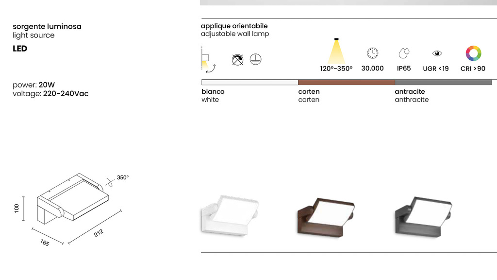 MONITOR - APPLIQUE GIREVOLE - LED INTEGRATO