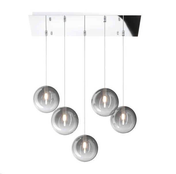 Collezione di lampade a sospensione composta da una o più sfere in vetro pirex soffiato regolabili in altezza e disponibili in diverse finiture.