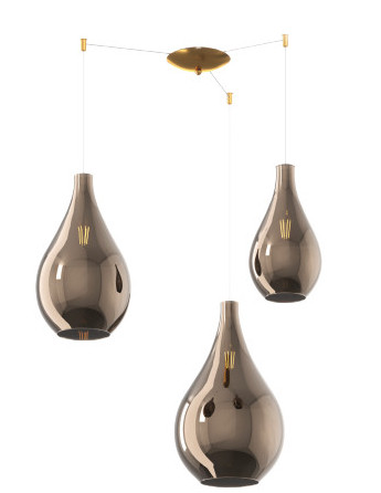 Collezione di lampade a sospensione composte da una o più gocce in vetro soffiato e lampade da parete disponibili nelle versioni con vetri piccoli.