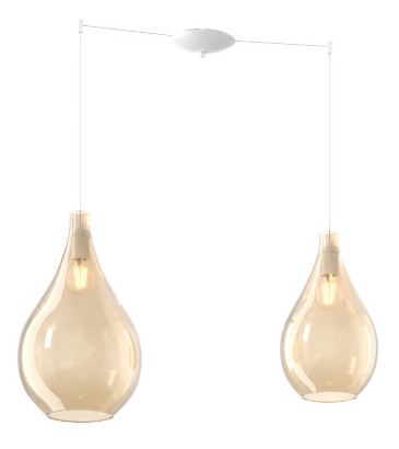 Collezione di lampade a sospensione composte da una o più gocce in vetro soffiato e lampade da parete disponibili nelle versioni con vetri piccoli.