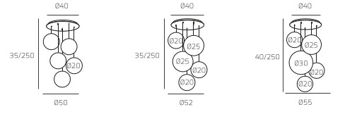 Collezione di lampade a sospensione composta da una o più sfere in vetro pirex soffiato regolabili in altezza e disponibili in diverse finiture e dimensioni.