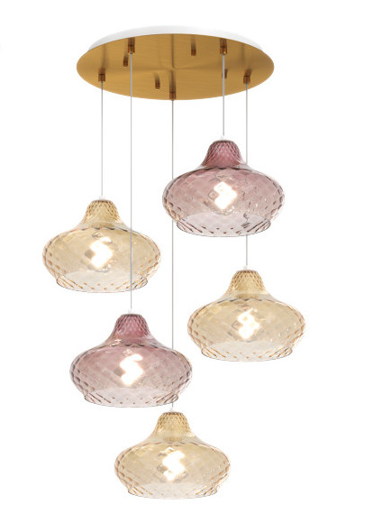 Collezione di lampade a sospensione composte da uno o più elementi in vetro soffiato regolabili in altezza.