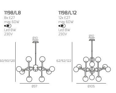 Collezione di lampade composte da strutture in metallo verniciato nero con particolari in ottone satinato e diffusori in vetro bianco soffiato e acidato opaco