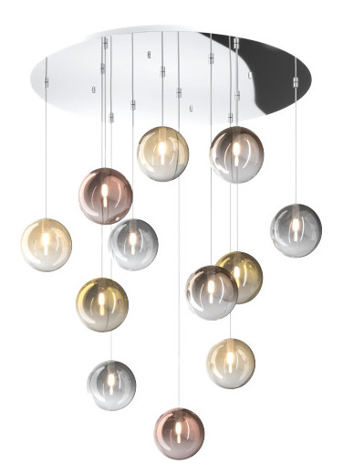 Collezione di lampade a sospensione composta da una o più sfere in vetro pirex soffiato regolabili in altezza e disponibili in diverse finiture. Collezione di lampade a sospensione composta da una o più sfere in vetro pirex soffiato regolabili in altezza e disponibili in diverse finiture.