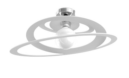 Collezione di lampade a sospensione e plafoniera, composta da una struttura cromata che sostiene un diffusore metallico realizzato con tecnologia laser.