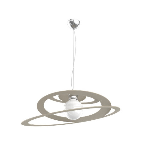 Collezione di lampade a sospensione e plafoniera, composta da una struttura cromata che sostiene un diffusore metallico realizzato con tecnologia laser.