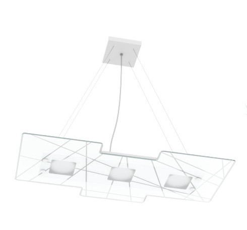 Collezione di lampade realizzate con lastre sagomate di vetro extrachiaro. Il lato a vista è trasparente e la colorazione retrostante bianca, viene impreziosita da una texture astratta realizzata con serigrafie satinate Collezione di lampade realizzate con lastre sagomate di vetro extrachiaro. Il lato a vista è trasparente e la colorazione retrostante bianca, viene impreziosita da una texture astratta realizzata con serigrafie satinate