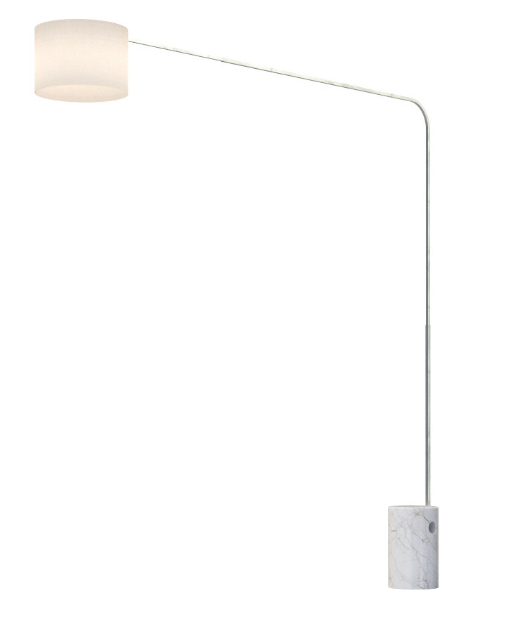 Corner, piantana composta da uno stelo metallico con singola curva regolabile in varie posizioni, sezione quadrata e finitura satinata