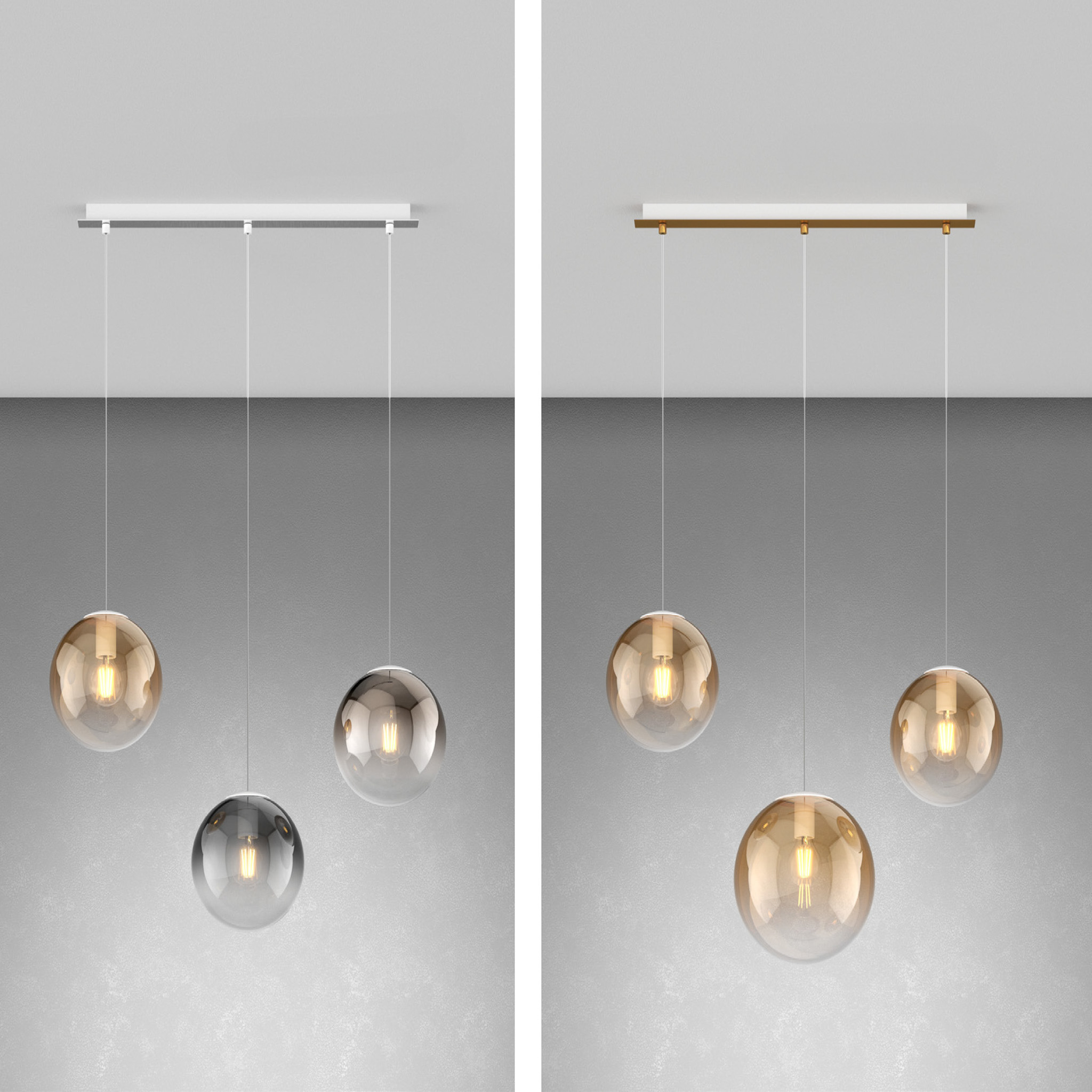 ECLISSE - SOSPENSIONI MULTIPLE LINEAR - COLORI AMBRA / CROMO / RAME