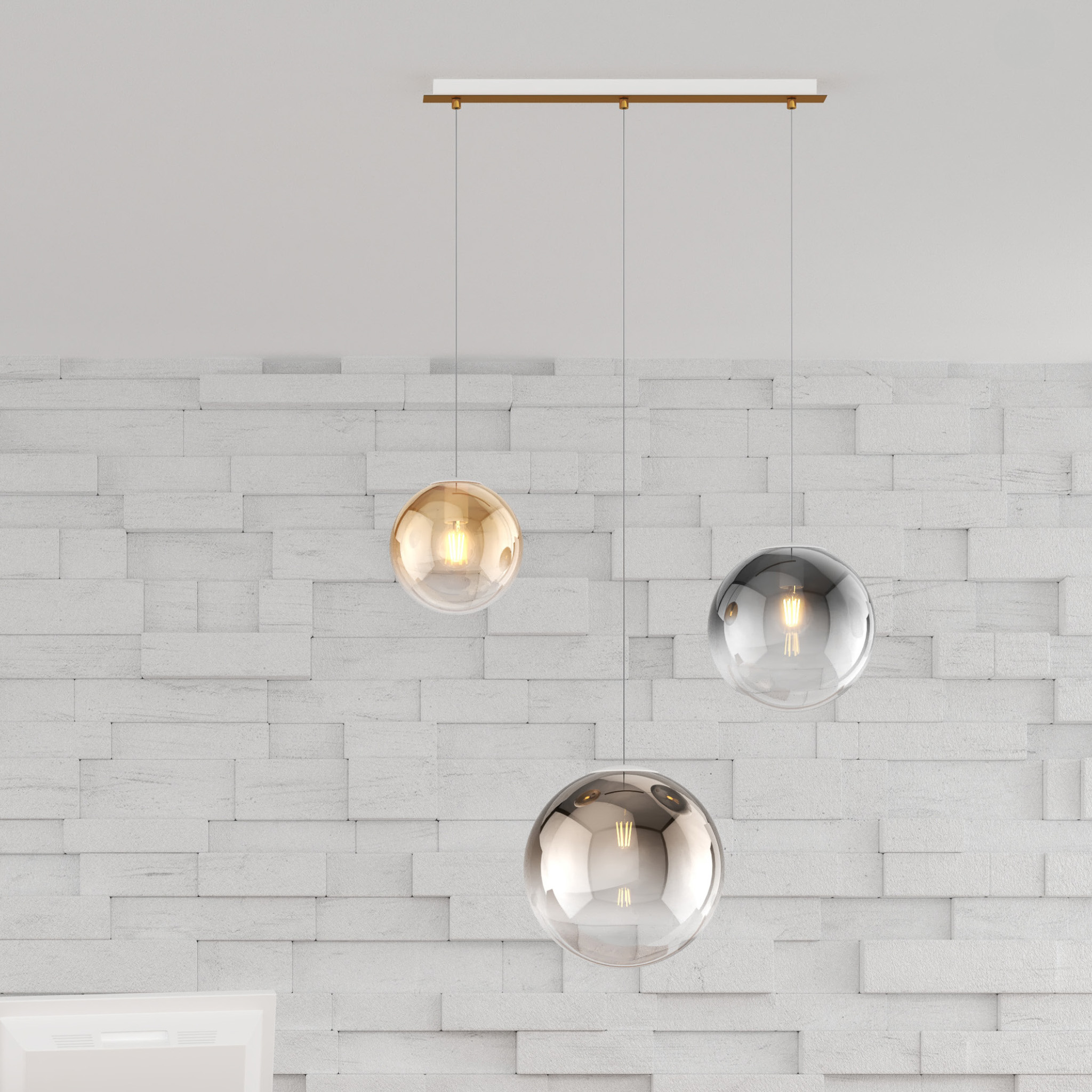 ECLISSE - SOSPENSIONI MULTIPLE LINEAR - COLORI AMBRA / CROMO / RAME