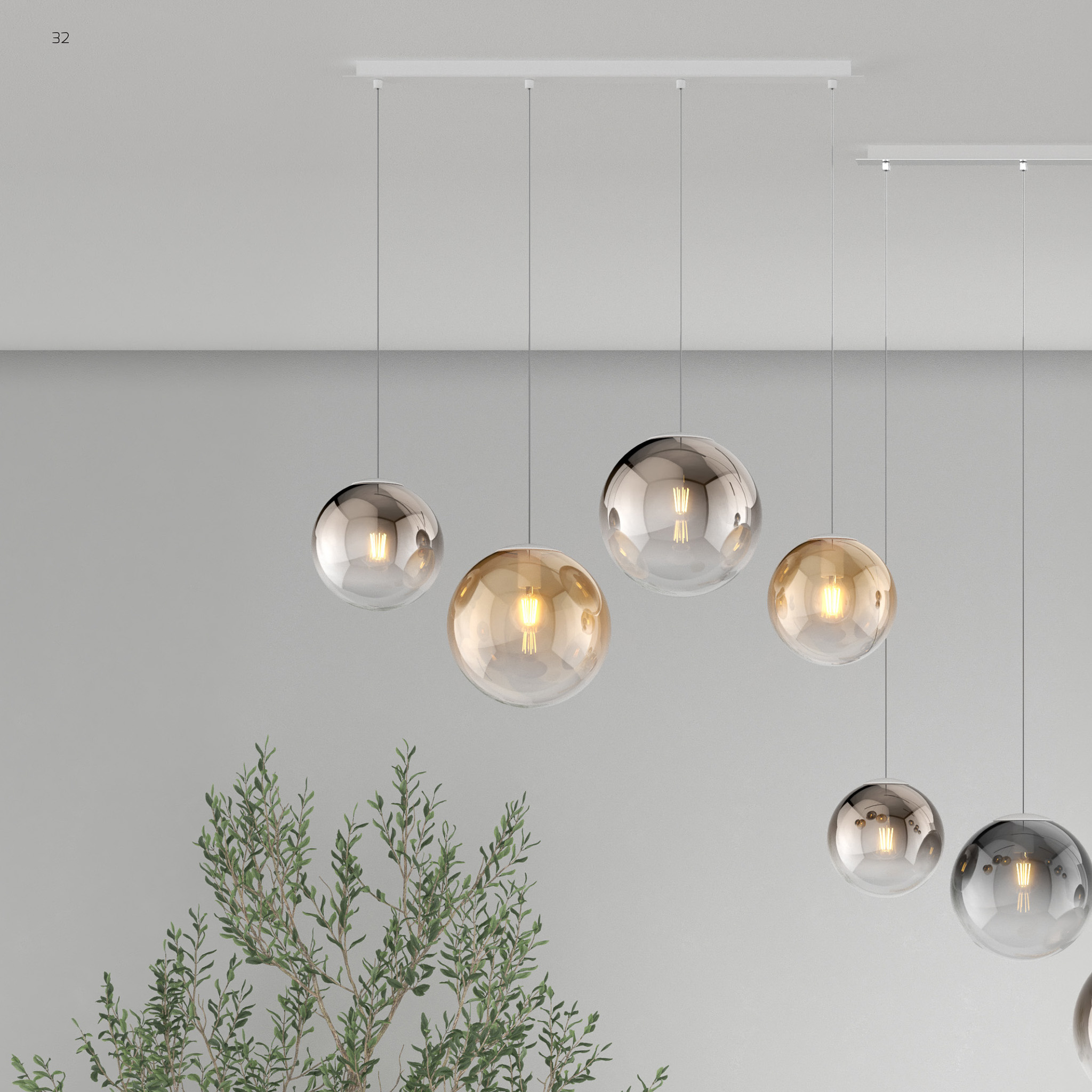 ECLISSE - SOSPENSIONI MULTIPLE LINEAR - COLORI AMBRA / CROMO / RAME