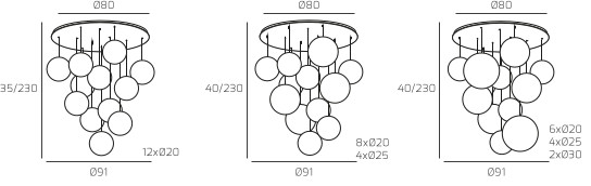 Collezione di lampade a sospensione composta da una o più sfere in vetro pirex soffiato regolabili in altezza e disponibili in diverse finiture e dimensioni.