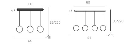 Collezione di lampade a sospensione composta da una o più sfere in vetro pirex soffiato regolabili in altezza e disponibili in diverse finiture.