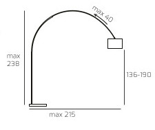 Piantana composta da uno stelo metallico curvo regolabile in varie posizioni, sezione quadrata e finitura satinata.
