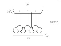 Collezione di lampade a sospensione composta da una o più sfere in vetro pirex soffiato regolabili in altezza e disponibili in diverse finiture.