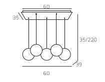Collezione di lampade a sospensione composta da una o più sfere in vetro pirex soffiato regolabili in altezza e disponibili in diverse finiture.