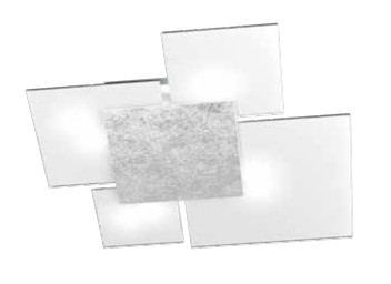 Collezione di lampade da parete o da plafone con struttura metallica verniciata bianca e piastra frontale disponibile in diverse finiture.