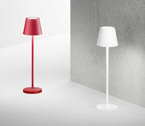 Lampada da tavolo ricaricabile a batterie in alluminio pressofuso verniciato a polvere per uso interno/esterno.