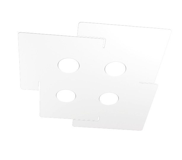 Collezione di lampade a plafone ed a sospensione realizzate con lastre in metallo verniciato bianco in diverse forme.