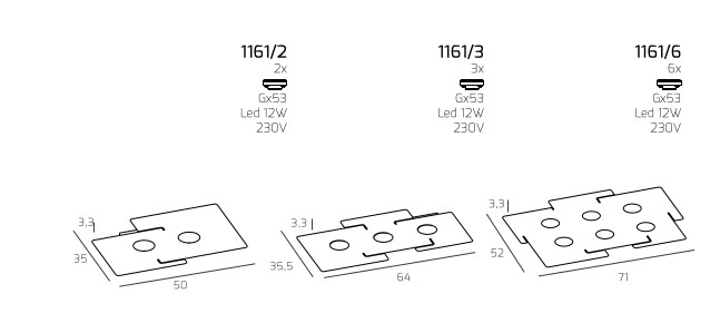 Collezione di lampade a plafone ed a sospensione realizzate con lastre in metallo verniciato bianco in diverse forme.