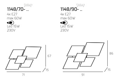 Collezione di lampade da parete o da plafone con struttura metallica verniciata bianca e piastra frontale disponibile in diverse finiture.
