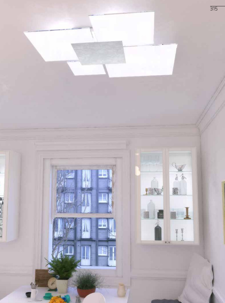 Collezione di lampade da parete o da plafone con struttura metallica verniciata bianca e piastra frontale disponibile in diverse finiture.