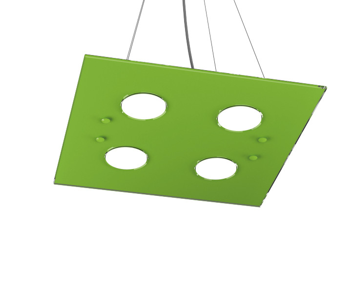 Collezione di lampade realizzate con lastre di vetro extrachiaro il cui lato a vista è trasparente e impreziosisce la colorazione retrostante. Sono disponibili diverse finiture.