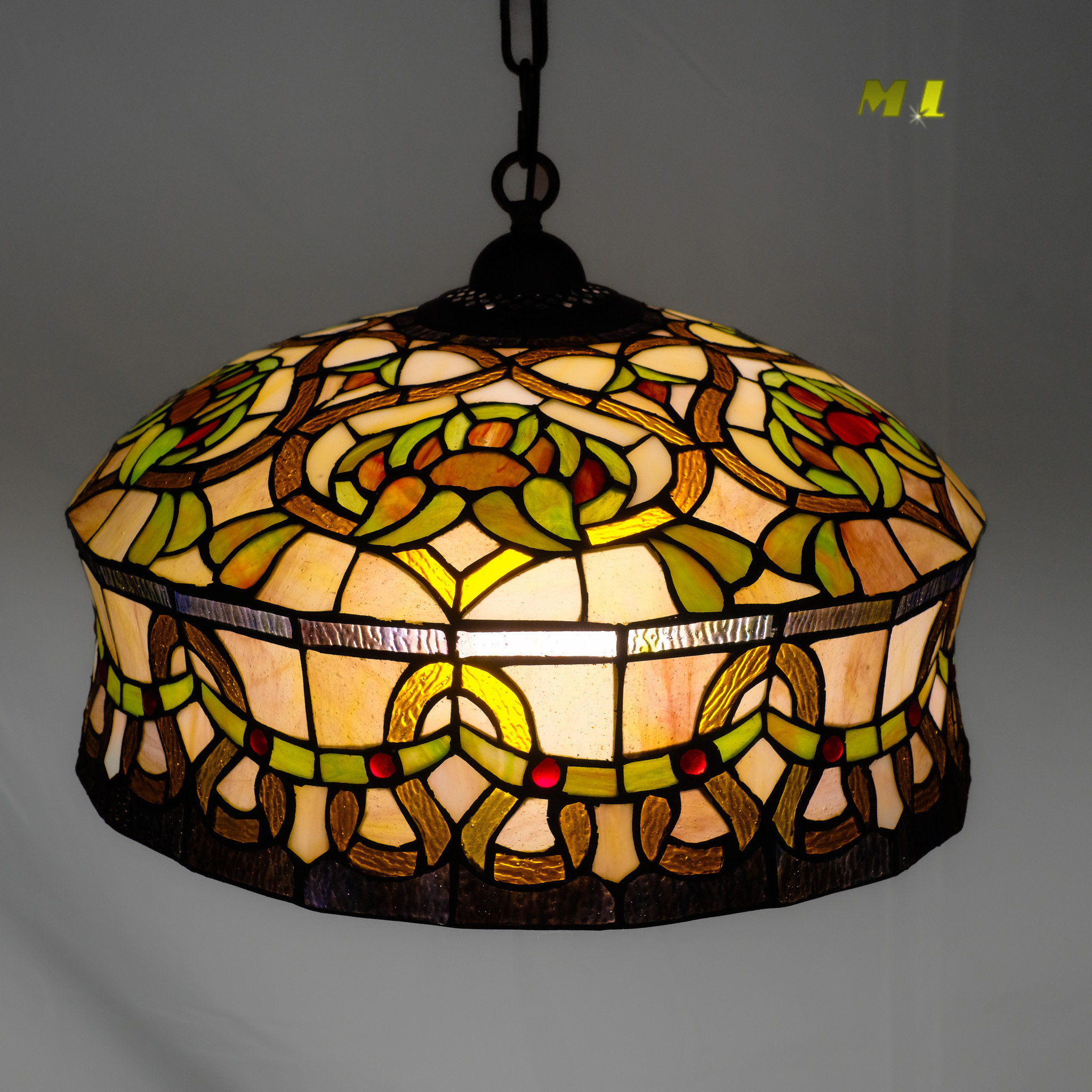 Tiffany Amber - Sospensione Ambra con vetro tiffany diametro 40cm