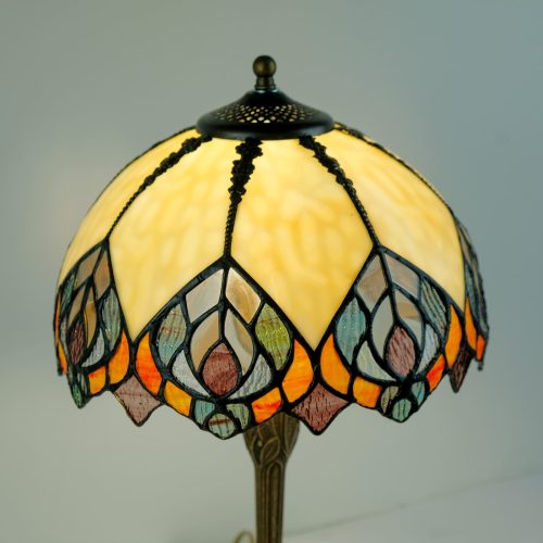 ELEGANT - LAMPADA TIFFANY CON DIAMETRO 3OCM - BASE OTTONATA - INSERTI IN VETRO COLORATI