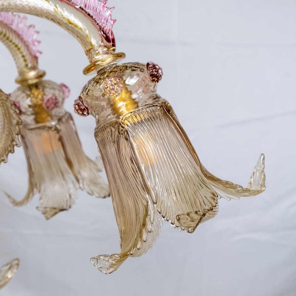 GRIFONE - lampadario fume + rosa - 6 luci