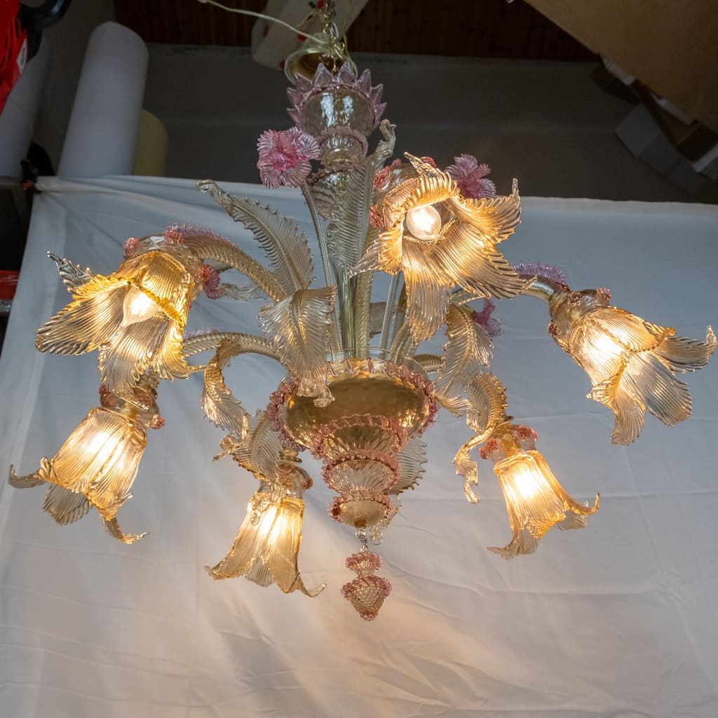 GRIFONE - lampadario fume + rosa - 6 luci