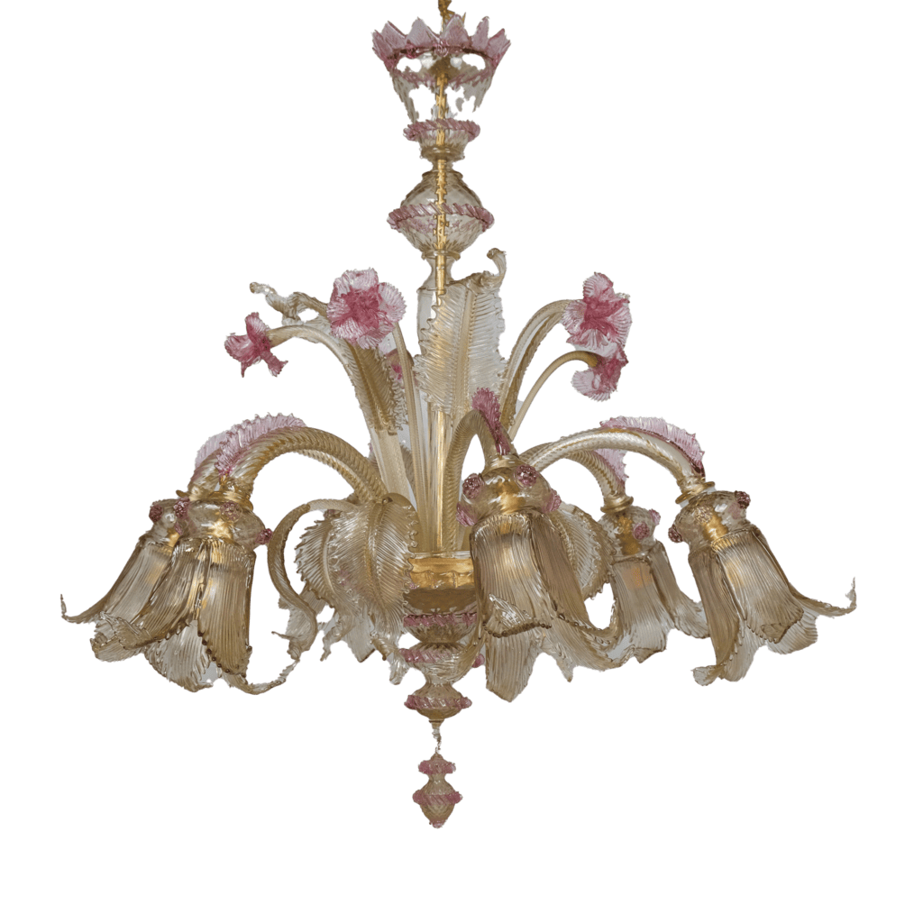 GRIFONE - lampadario fume + rosa - 6 luci