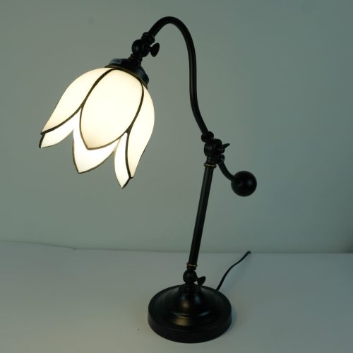 PETALS - LAMPADA TIFFANY CON SNODO - FIORE VETRO BIANCO - MONTATURA METALLICANERA -1xE27