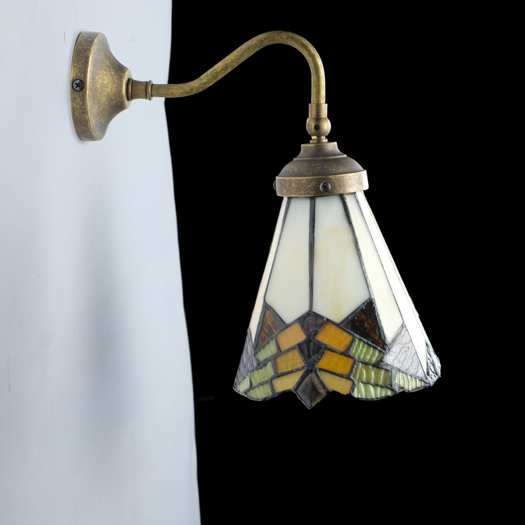 FITZ - APPLIQUE IN OTTONE CON VETRO TIFFANY COLORATO - 1xE14