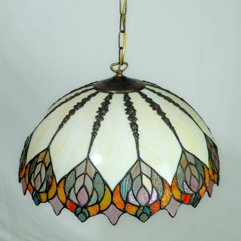 LAMPADARIO TIFFANY ELEGANT - VETRELEGANT - LAMPADA 1xE27 - SOSPENSIONE TIFFANY CON MONTATURA BRUNITA