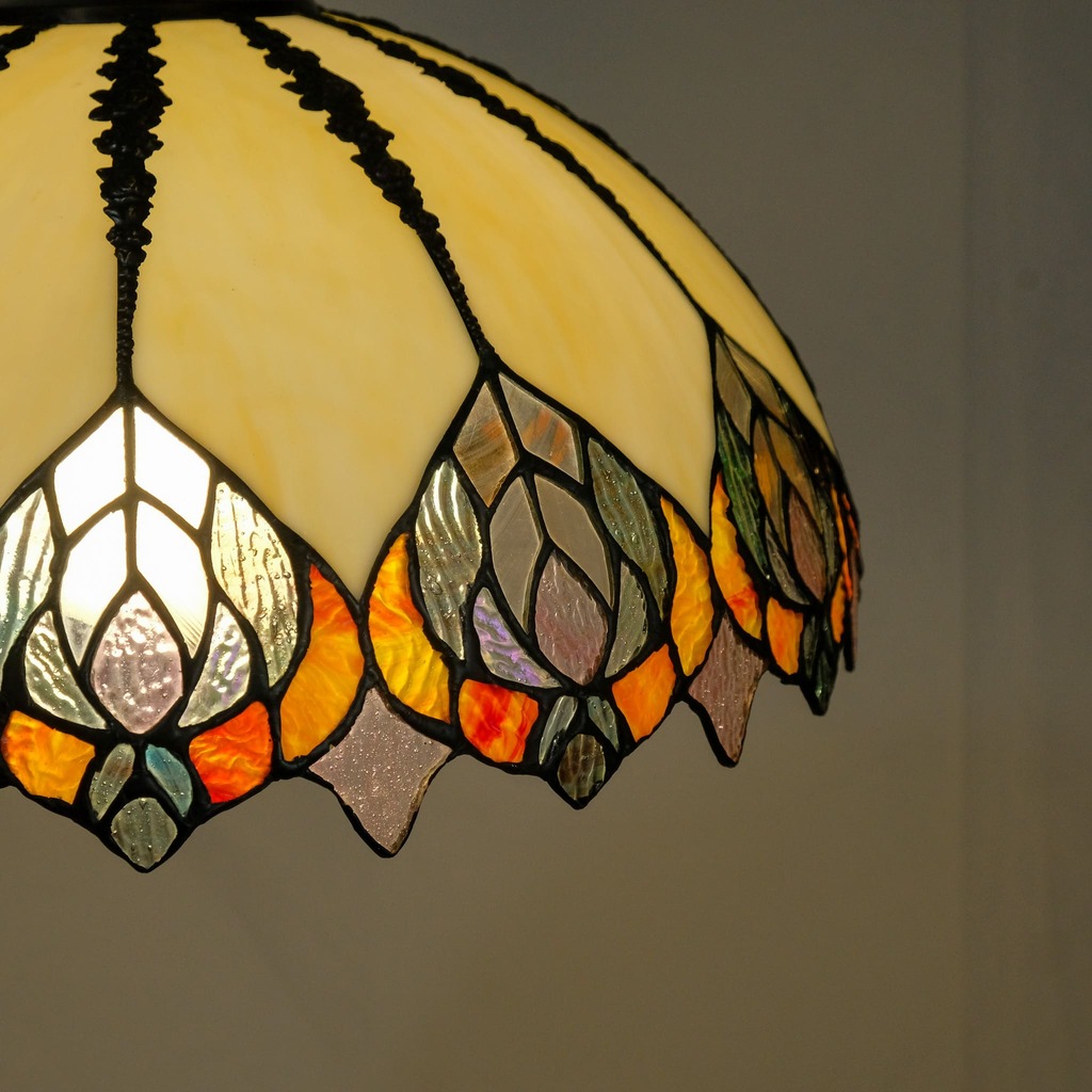 LAMPADARIO TIFFANY ELEGANT - VETRELEGANT - LAMPADA 1xE27 - SOSPENSIONE TIFFANY CON MONTATURA BRUNITA