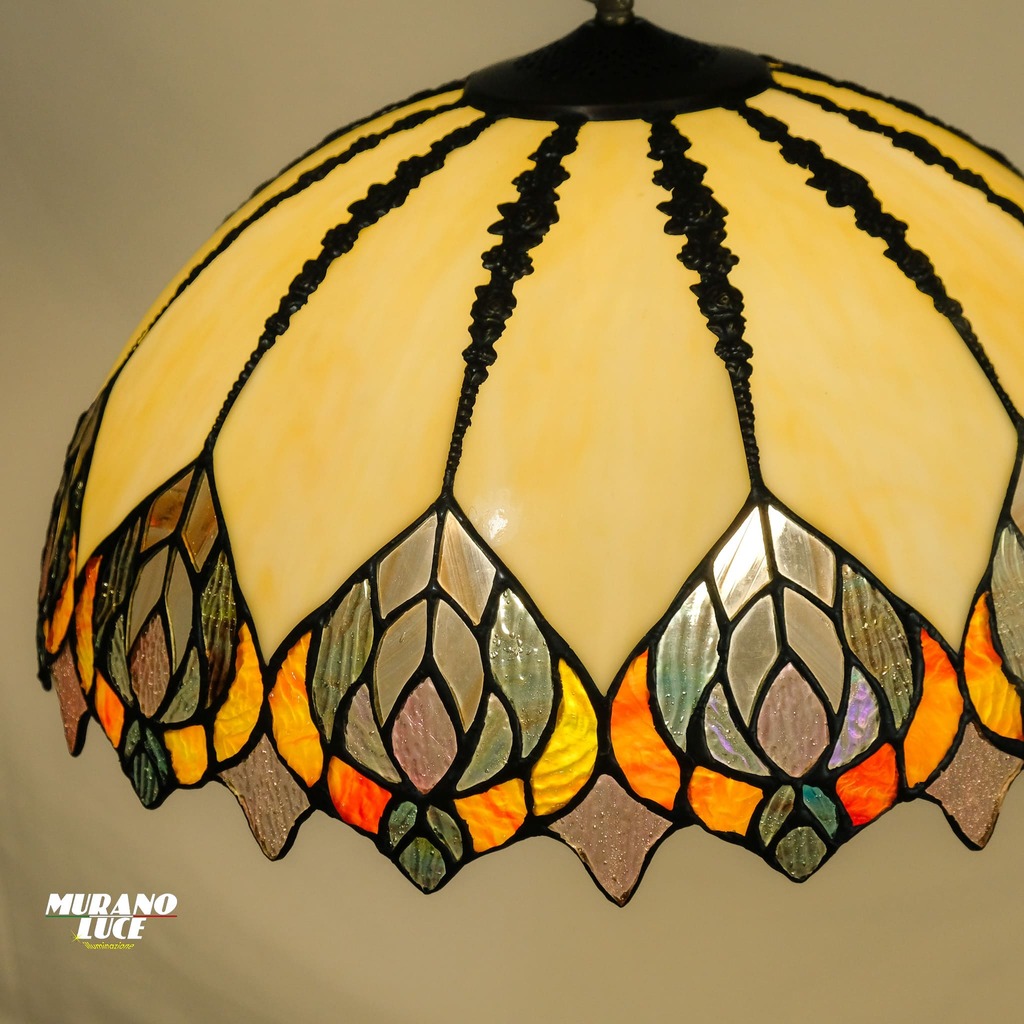 LAMPADARIO TIFFANY ELEGANT - VETRELEGANT - LAMPADA 1xE27 - SOSPENSIONE TIFFANY CON MONTATURA BRUNITA